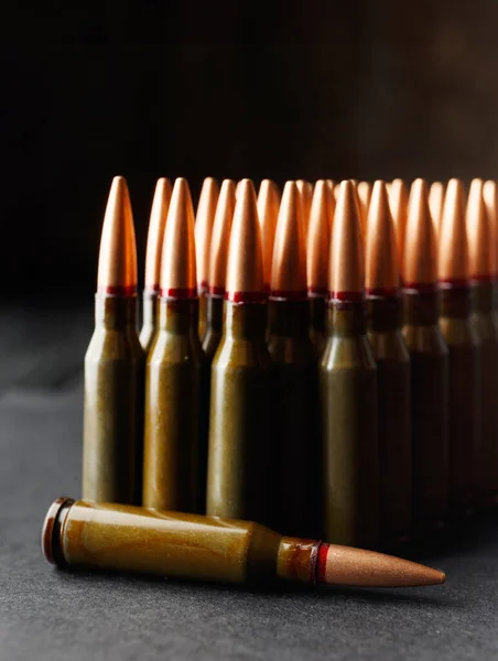 Ammunition Bullets Live Ammunition Firearms Dark Background Close — Stock Photo, Image