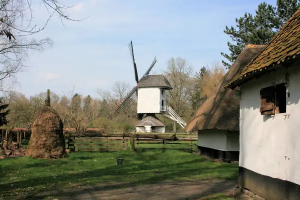 stock image Windmill in the rural landscape of Genk, Belgium