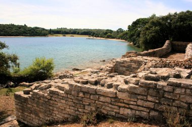 ruins of the Roman hill fort in the lovely Verige bay in national park Brioni, Croatia clipart