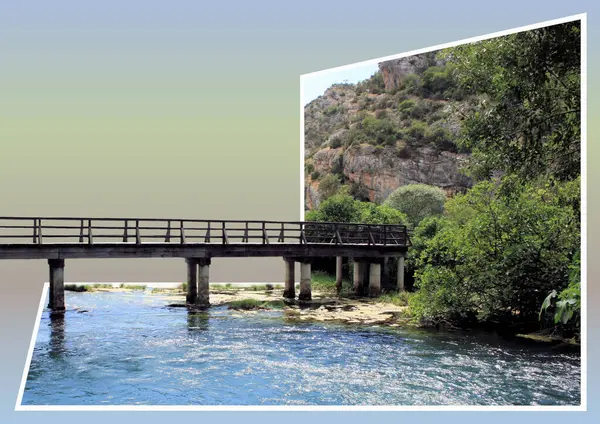 stock image bridge over the Krka river, Roski waterfalls, N.P. Krka, Croatia