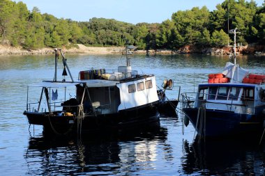 Hırvatistan 'ın Losinj adasındaki Valdarke adasında balıkçı teknesi