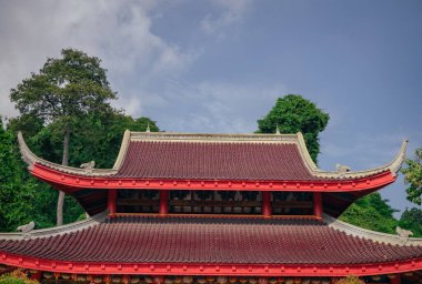 Rooftile of traditional Chinese temples when day time of Chinese new year. The photo is suitable to use for Chinese new year, lunar new year background and content media.