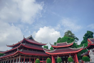 Chinese temple with guardian statue when Chinese new year celebration. The photo is suitable to use for Chinese new year, lunar new year background and content media.