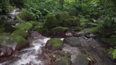 Footage of small water fall on tropical forest. Water flowing through river stone. The footage is suitable to use for nature footage, and travel destination footage.