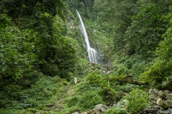 Paisagem Uma Única Queda Água Floresta Tropical Foto Adequada Para — Fotografia de Stock