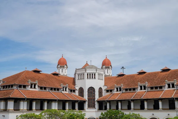 stock image Tower on old mansion of Semarang Central Java with blue sky. The photo is suitable to use for travel destination, holiday poster and travel content media.