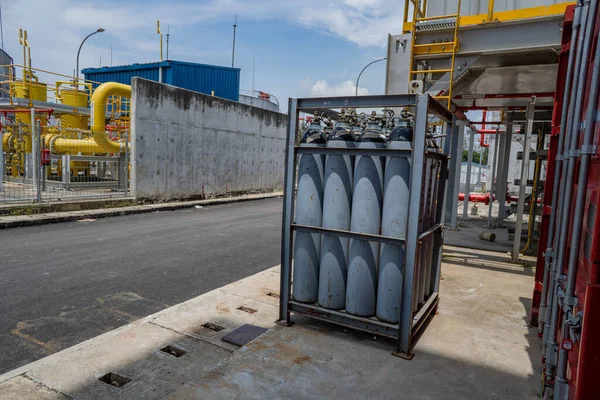 Stickstoff Gasflaschengestell Auf Dem Kraftwerksprojekt Das Foto Eignet Sich Für — Stockfoto