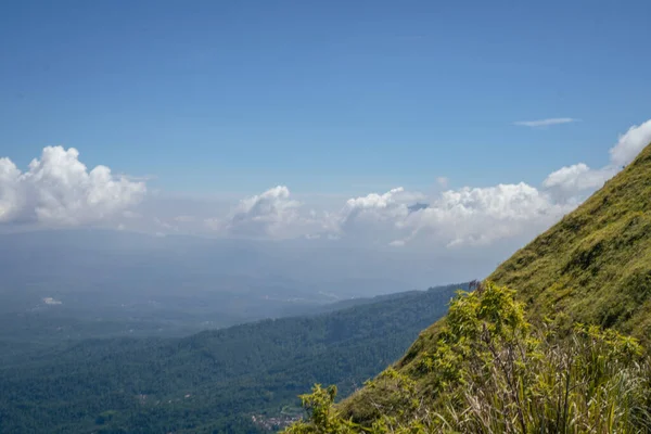 stock image Landscape mountain when morning time sunlight summer vibes. The photo is suitable to use for adventure content media, nature poster and forest background.