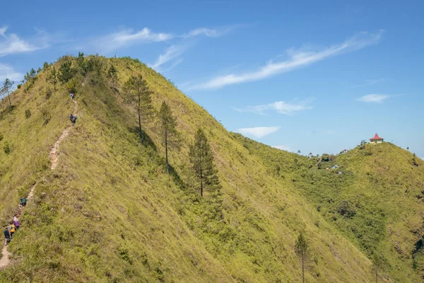 stock image Landscape mountain when morning time sunlight summer vibes. The photo is suitable to use for adventure content media, nature poster and forest background.