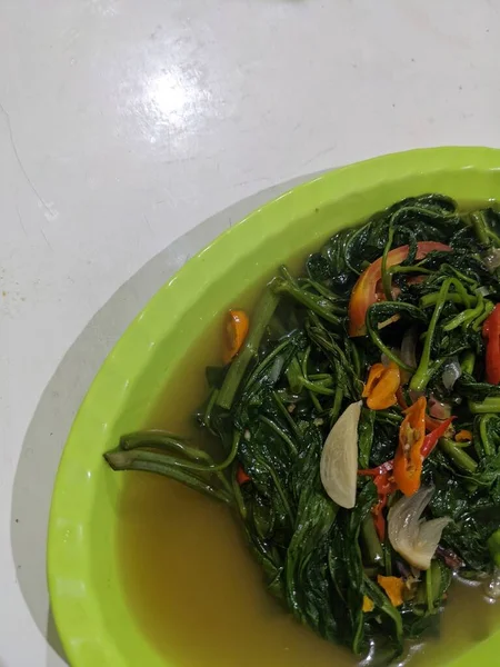 印度尼西亚东爪哇的传统蔬菜食品Tumis Kangkung 这张照片适用于日常膳食内容 媒体和食物背景 — 图库照片