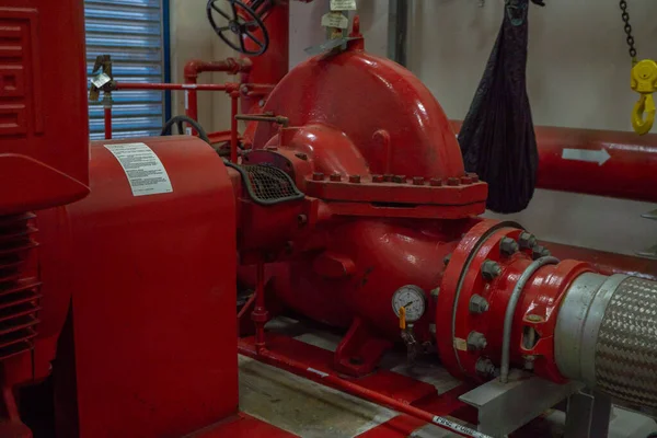 Emergency diesel and electric fire pump for power plant project. The photo is suitable to use for safety content media and fire protection background.