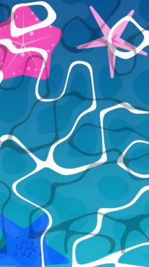 Canlı Denizyıldızı ve Renkli Şablonlar Ocean Water Surface 'in üstüne büyüleyici soyut sualtı sahnesi