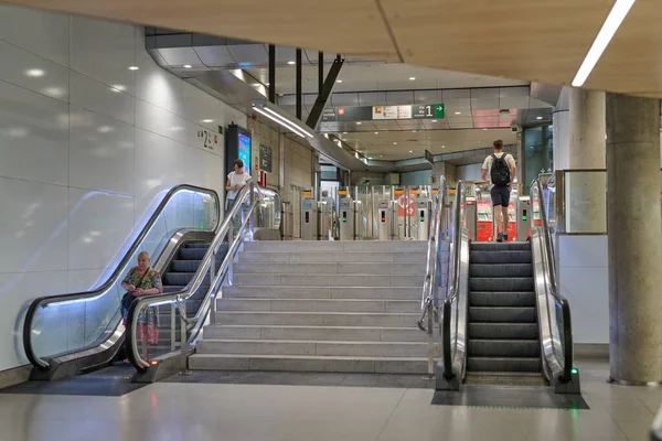 04-08-2023. Barcelona, Spain, stairs and exit turnstiles in the Passeig de Gracia train station