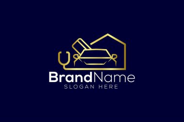 Lüks araba ve ev doktoru Altın Logo tasarım şablonu 1