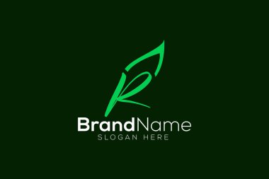 Harf R yaprağı logo tasarım şablonu
