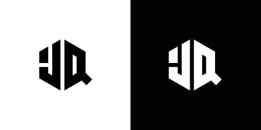Harf J Q Çokgen, Siyah ve Beyaz Arkaplan Üzerine Altıgen Minimum Logo Tasarımı