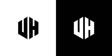 U H Polygon Harfi, Siyah ve Beyaz Arkaplan Üzerine Altıgen Minimum Logo Tasarımı