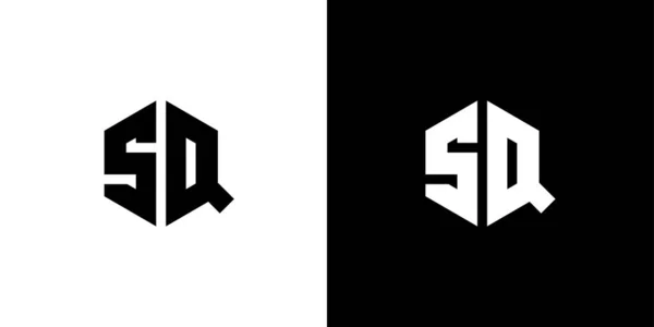S Q Polygon Harfi, Siyah ve Beyaz Arkaplan Üzerine Altıgen Minimum Logo Tasarımı