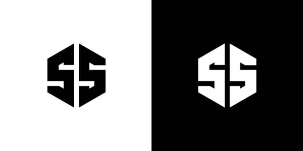 S Harfi Çokgen, Siyah ve Beyaz Arkaplan Üzerine Altıgen Minimum Logo Tasarımı