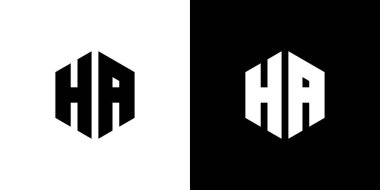 H A harfi çokgen, siyah ve beyaz arkaplan üzerinde altıgen minimal ve profesyonel logo tasarımı