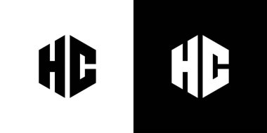 H C harfi çokgen, siyah ve beyaz arkaplan üzerinde altıgen minimal ve profesyonel logo tasarımı