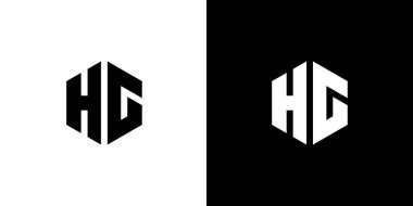 H G harfi çokgeni, siyah ve beyaz arkaplan üzerinde altıgen minimal ve profesyonel logo tasarımı
