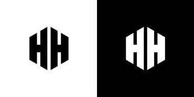 H harfi çokgeni, siyah ve beyaz arkaplan üzerinde altıgen minimal ve profesyonel logo tasarımı