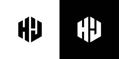 H J harfi çokgen, siyah ve beyaz arkaplan üzerinde altıgen minimal ve profesyonel logo tasarımı