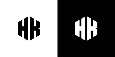 H K çokgeni, siyah ve beyaz arkaplan üzerinde altıgen minimal ve profesyonel logo tasarımı