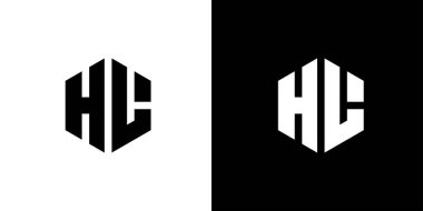 H L harfi çokgeni, siyah ve beyaz arkaplan üzerinde altıgen minimal ve profesyonel logo tasarımı