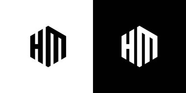 H M çokgeni, siyah ve beyaz arkaplan üzerinde altıgen minimal ve profesyonel logo tasarımı