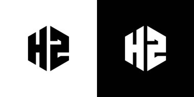 H Z çokgeni, siyah ve beyaz arkaplan üzerinde altıgen minimal ve profesyonel logo tasarımı