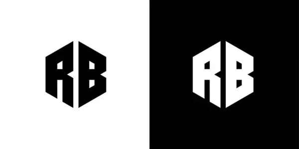 Harf R B çokgen, altıgen minimal ve profesyonel logo tasarımı siyah ve beyaz arkaplan