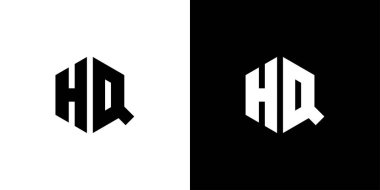 Harf H Q çokgeni, siyah ve beyaz arkaplan üzerinde altıgen minimal ve profesyonel logo tasarımı