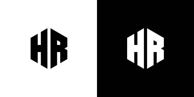 H R harfi çokgeni, siyah ve beyaz arkaplan 1 üzerinde altıgen minimal ve profesyonel logo tasarımı