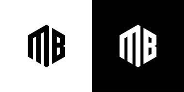M B Harfi Çokgen, Altıgen Asgari ve Moda Profesyonel Logo Tasarımı Siyah ve Beyaz Arkaplan Üzerine