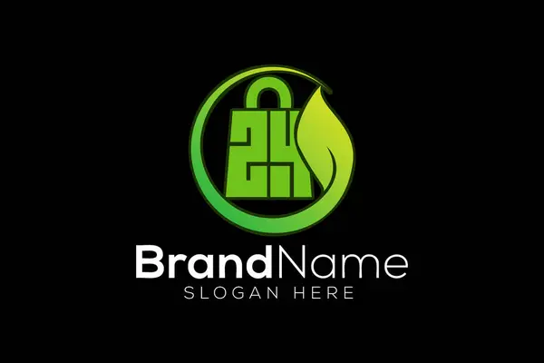 Harf 24 alışveriş çantası yaprak simgesi logo tasarım şablonu