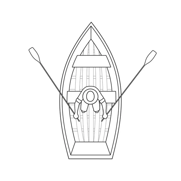 Man Fisherman Boat Top View Outline Illustration Isolated White Background — Stock Vector