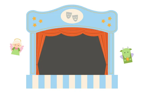 Teatro Títeres Para Niños Sobre Fondo Blanco Ilustración Vectorial Del — Vector de stock