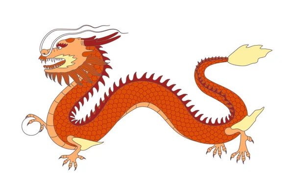 Dragão Vermelho Chinês Tradicional Desenhado Mão Estilo Cartoon Isolado Fundo — Vetor de Stock