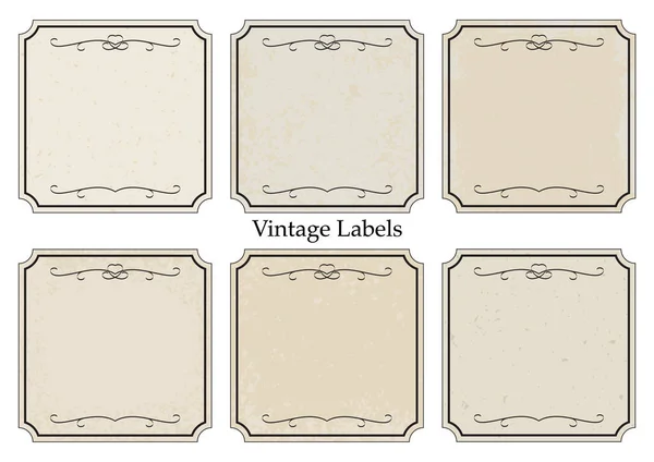 一套古老的正方形标签 在旧纸片上用单字隔开 白色背景 矢量说明 — 图库矢量图片