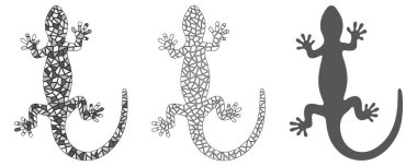 Beautiful monochrome mosaic lizard silhouette set isolated on white background,. Vector illustration clipart