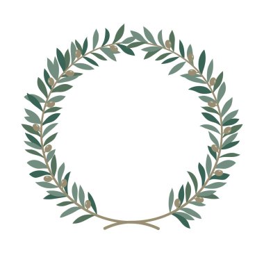 Yeşil Zeytin Çelengi Dekorasyonu Beyaz Arkaplan Vintage Stili 'nde izole edildi. Vektör illüstrasyonu