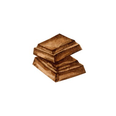 Watercolour chocolate piece illustrations. Sweet chocolate dessert clip art. High quality hand drawn food illustrations.
