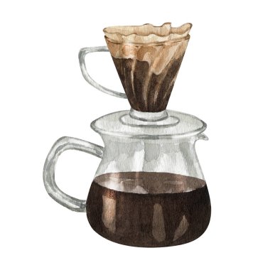 Watercolour coffee maker drink illustrations. Coffee lovers illustration. Coffee shop logo. High quality hand drawn food illustrations.