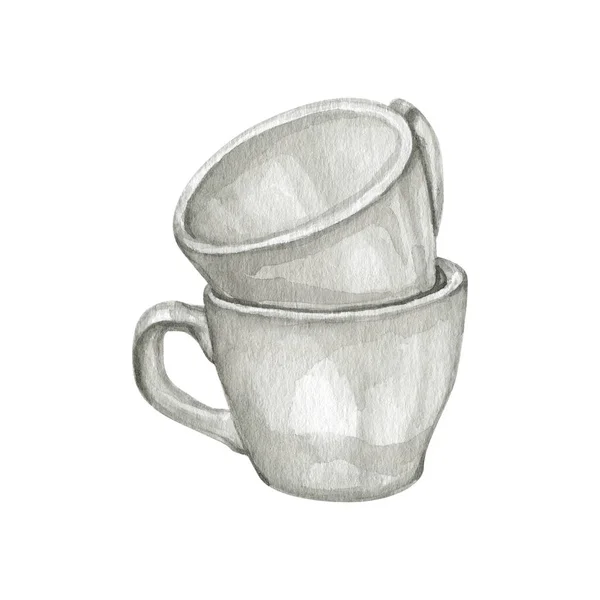 Akvarell Kaffekoppar Illustrationer Kaffeälskare Dricker Menyn För Café Och Restauranger — Stockfoto
