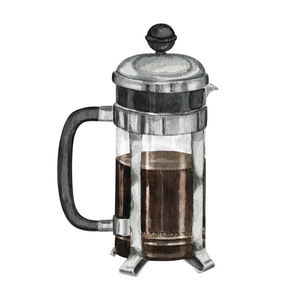 Υδατογραφία Καφετιέρα Ποτό Εικονογραφήσεις Εικονογράφηση Λάτρεις Του Καφέ Λογότυπο Καφετέριας — Φωτογραφία Αρχείου