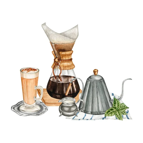 Akvarell Kaffe Dricka Illustrationer Kaffeälskare Dricker Menyn För Café Och — Stockfoto