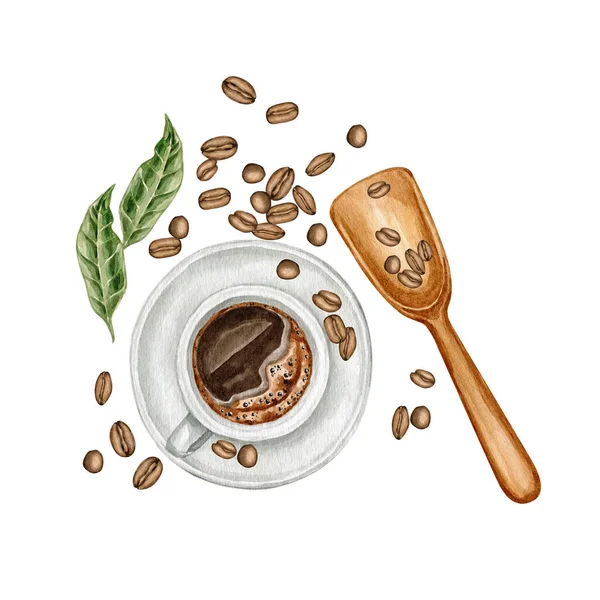 Ilustrace Akvarelových Nápojů Milovníci Kávy Pijí Menu Pro Kavárnu Restaurace — Stock fotografie