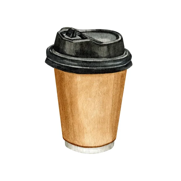 水彩咖啡喝插图 咖啡爱好者喝咖啡和餐馆的菜单 咖啡店的标志优质手绘食品插图 — 图库照片